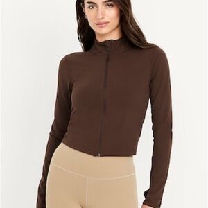 Old Navy StudioSmooth Crop Full Zip in Coffee
